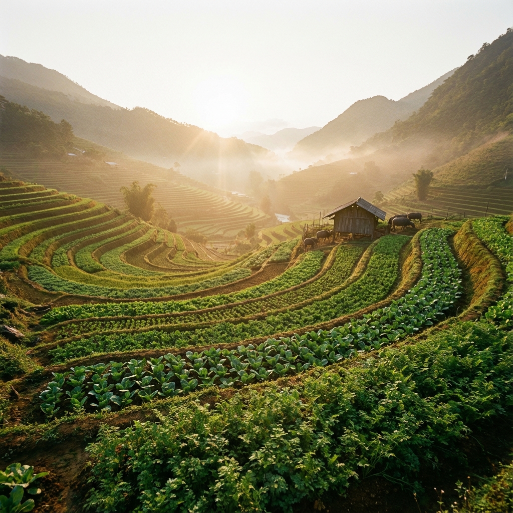 Bình minh trên nông trại hữu cơ Oleqima